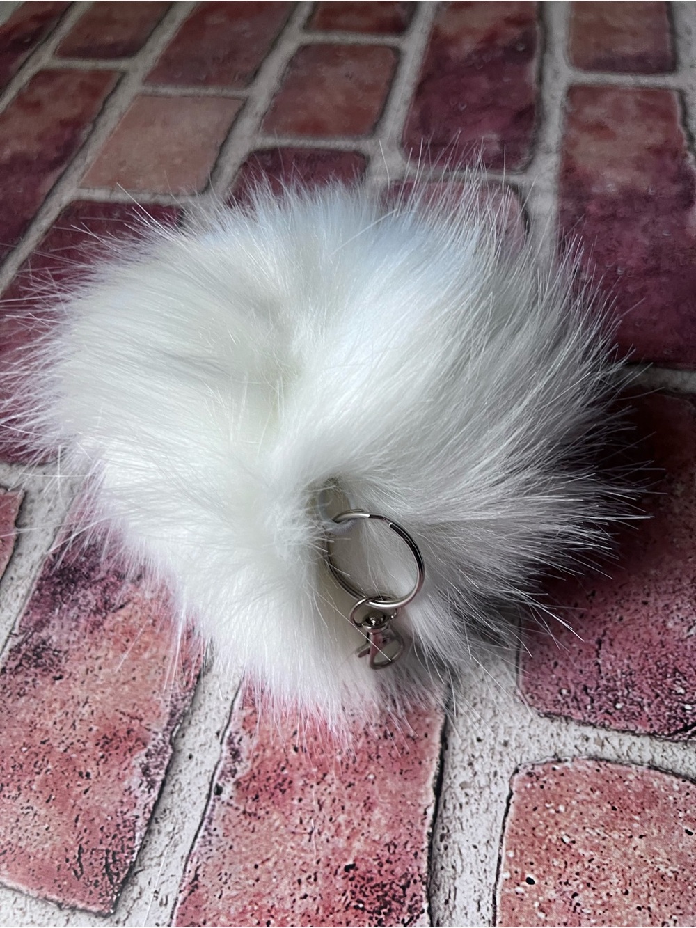 Large 5 inch White Faux Fur Pom Keychain - Purse Charm Women Accessories